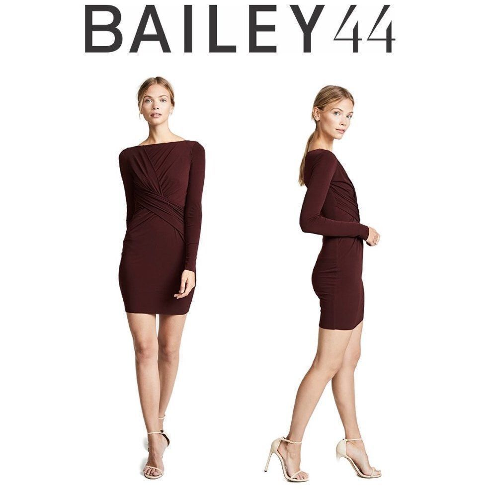 Bailey 44 Women's Clandestine long sleeve Draped wrap twist bodycon mini Dress L